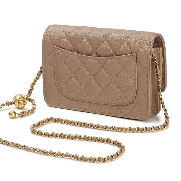 Tiffany & Fred Paris Quilted Caviar Leather Crossbody Shoulder Bag - Tan - Picture 2 of 4